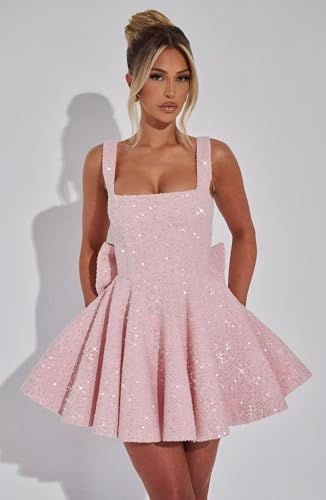 Short Homecoming Dresses for Teens 2025 Sequins Prom Dress with Bow LW0723