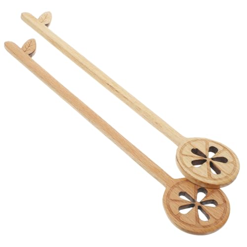 SOLUSTRE 2Pcs Wooden Mixing Spoons Long Handle Stirring Utensils Ergonomic Beechwood Dessert Spoons for Beverages Cakes and Honey for Kitchen Use