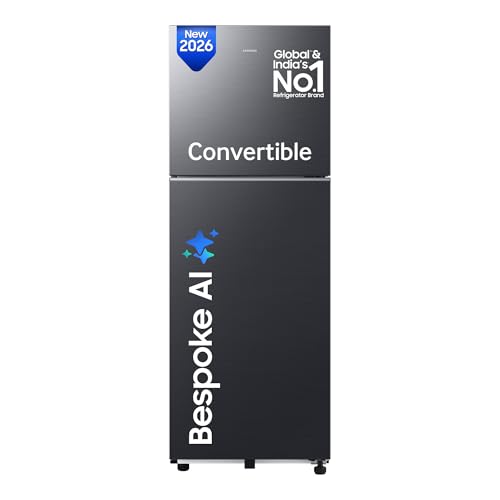 Image of Samsung 236 L, 3 Star, Bespoke AI, Convertible, Digital Inverter Frost Free Double Door Refrigerator (RT80H28U3FHL, Black DOI, 2026 Model)
