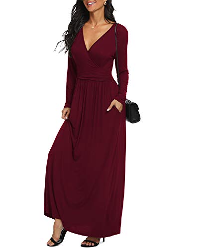 Image of LILBETTER Women Long Sleeve Deep V Neck Loose Plain Long Maxi Casual Dress