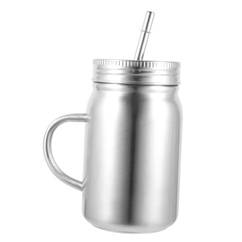 Mobestech Botella de Portátil Inoxidable con Pajita y Asa Reutilizable Resistente Polvo para Oficina y Bebidas Frías