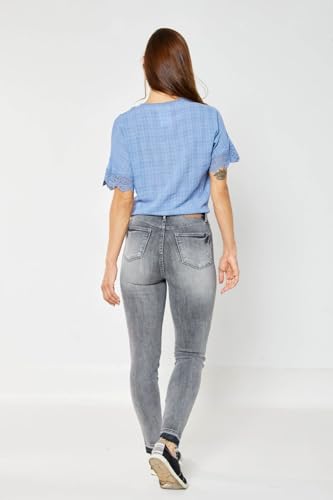 Judy Blue Women's High Waist Tummy Control Grey Wash Release Hem Skinny Jeans4