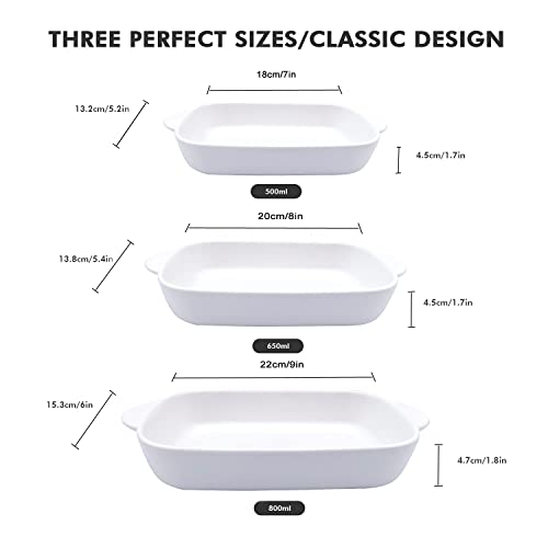 Oyilan Ceramic Baking Dish Set Of 3, Casserole Dishes With Handles, Rectangular Porcelain Bakeware Set Nonstick, Stackable Lasagna Pan For Oven Cooking Banquet Daily Use, White #TOP1