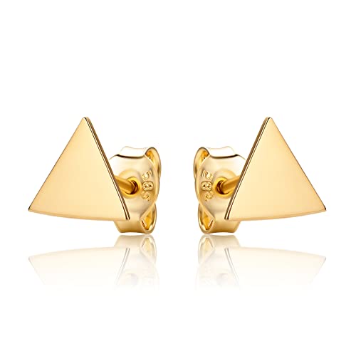 Pendientes de oro amarillo 14 quilates pequeños forma triángulo geométrico para mujer 2