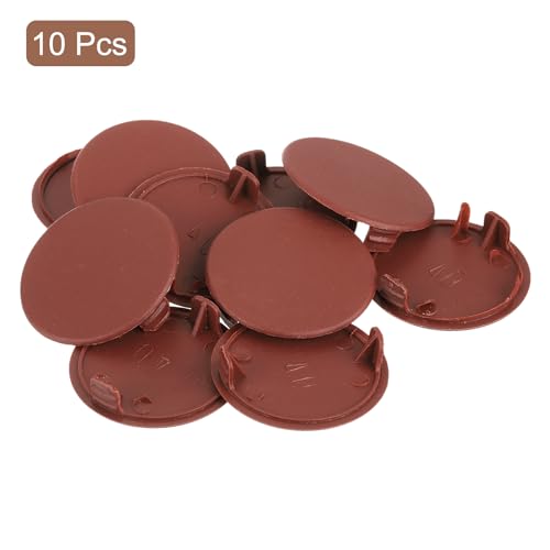 Image of uxcell 10Pcs Hinge Hole Covers, 40mm(1-9 /16 inch) Dia Plastic Concealed Hole Cover Round Flush Type Caps for Furniture Cabinet Cupboard, Red Brown