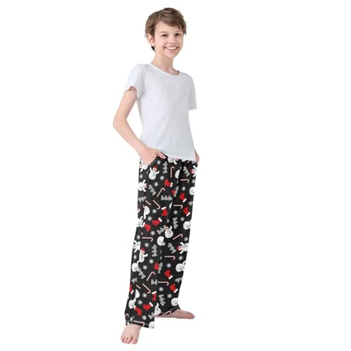 CaTaKu Boys Christmas Snowman Candy Pants for Boys Girls Wide Leg Sweatpants Kids Long Bottoms with Pockets Size 6-14Y3