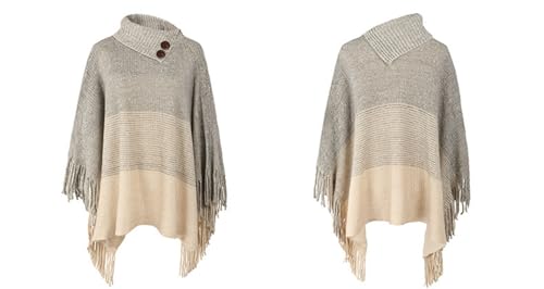 Women Loose Kitted Cashmere Feel Shawls Wraps Winter Tassel Scarf Button Oversized Pullover Sweater Poncho Cape2