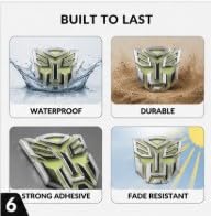 Image of 3D Metal Transformer Robot Face Car Badge, Glow in Dark Chrome Emblem Sticker for Car, Bike, Helmet - Waterproof, Universal Fit, Gold /Silver with Glow Insert (Silver w /Glow Insert)