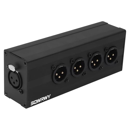 SQWRWY XLR 1 Female to 4 Male Passive Splitter | 4-Channel Galvanic Distribution for Zero-Latency Audio & DMX Adapter 4Way 1Pack
