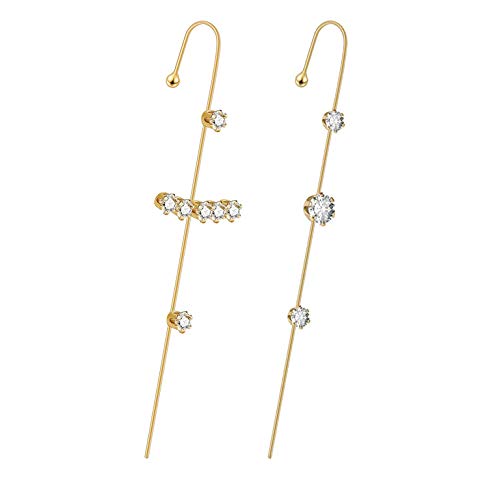 Ear Wrap Crawler Hook Earrings - 14K Gold Plating cartilage earrings Set hypoallergenic - Ear Cuff Crawler Hook Earrings for Women and teen Girls