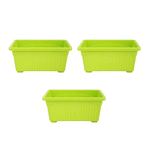 Bianco Rectangular Plastic Pots for Plants, Jupiter Flower Pots for Home, Window Display, Garden (35 x 18.5 x 15 cm) (Green) (Pack of 3)