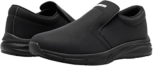 LARN SAFETY Mens Non Slip Shoes Food Service Work Shoe Waterproof Slip Resistant Kitchen Chef Footwear Restaurant Hospital Slip-On Black