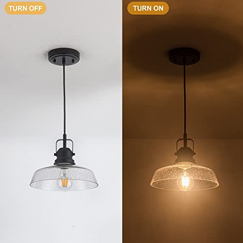 Edzemuwa Vintage Pendant Lighting, Seeded Bubble Glass Hanging Light, Industrial Pendant Light Fixtures For Kitchen Island, Farmhouse, Bar, Bathroom, Dining Room, 9.46 Inch Diam, Black Finish #TOP2