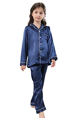 Pajamas Kid Unisex Pjs Set Girls Boys Silk Pajamas Set Satin Long Sleeve 2 Piece Clasic Sleepwear for 2-12 Years Todder Navy Pajamas Kid Unisex Pjs Set Girls Boys Silk Pajamas Set Satin Long Sleeve 2 Piece Clasic Sleepwear for 2-12 Years Todder Navy