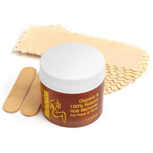 Image of MOOM Facial Sugar Wax Hair Removal Kit - Eyebrow & Lip - 1.6 oz (Pack of 3) | Travel Facial Hair Removal Kit with Aloe Vera, Tea Tree oil, 18 Reusable Wax Strips & 6 Applicator Sticks for Sensitive Skin