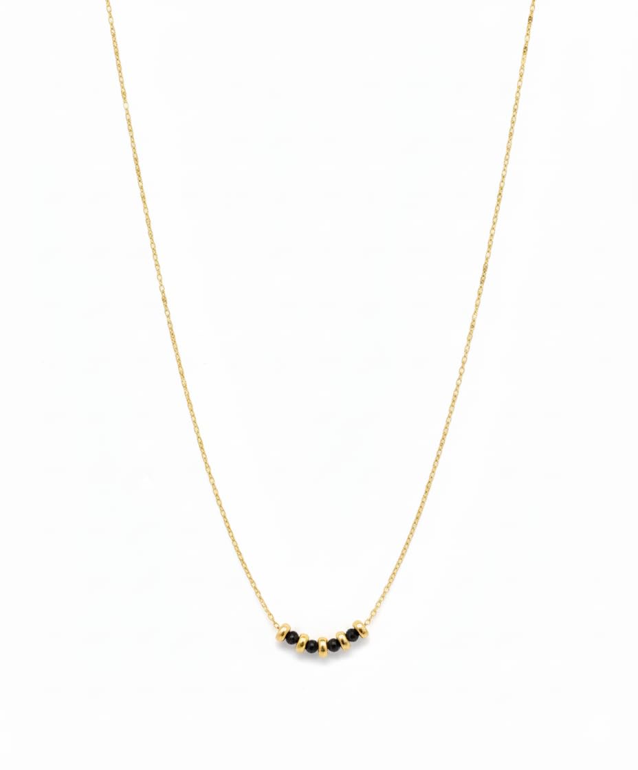 14k Gold Filled Black Onyx Mangalsutra Necklace, Minimalist Style, Genuine Black Onyx Beads, Spring Ring Clasp, 16 Inch + 1 Inch Extender-image-15