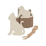 Creaides 20pcs Cat Wood DIY Crafts Cutouts Blank Wooden Cat Shaped Hanging Ornaments with Jute Twines Wood Tags for Baby Shower Wedding Birthday Party Decorations