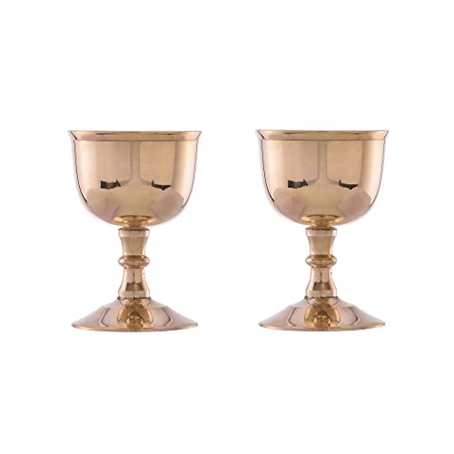 Replicartzus Brass Goblets Chalices Shot Glasses 110 Ml Hand-Made Vintage Brass Metal Liqueur Cup Perfect Decoration For Kitchen Home Or Bar Best Gift Set Of 2 3.5 Oz #TOP25