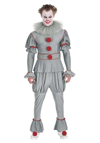 Party City Pennywise Costume for Adults, It Chapter Two - Horror Costume Includes Jumpsuit, Mesh Collar, & Pom Pom Accessories for Shoes - Costumes for Halloween, Birthday Parties, & Themed Events