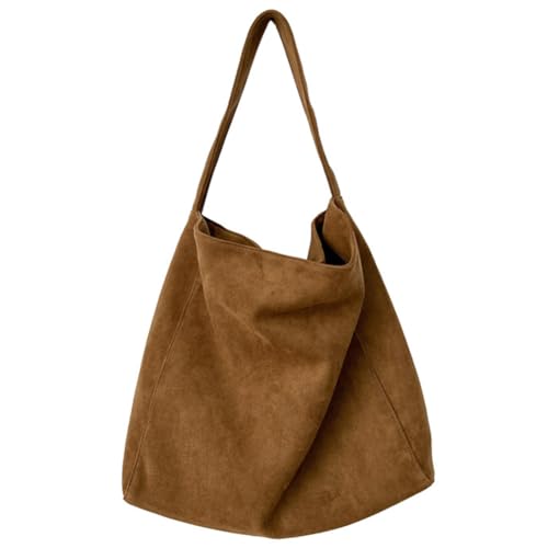 Suede Shoulder Bag for Women, Large Capacity Retro Slouchy Bag, Vintage Suede Tote Bag, Top-Handle Handbag for Work