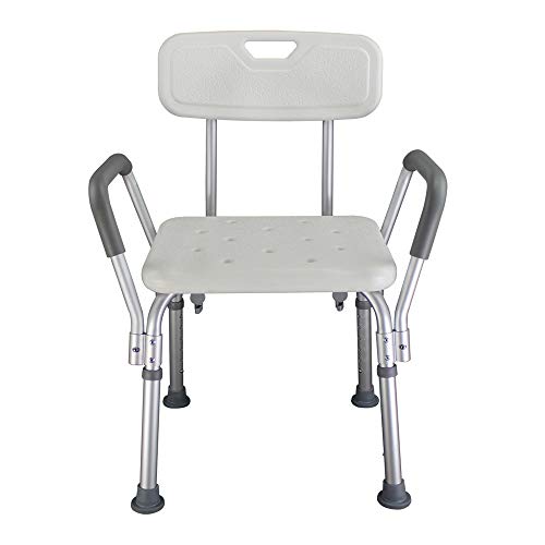 Senior Heavy Duty Shower Chair with Arms and Back Non Slip Safety Seat for Elderly Disabled and Bath Aid Adjustable Bench for Bathtub Lifts and Stool