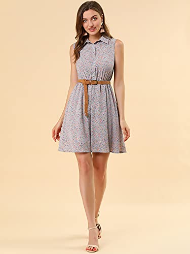 Image of Allegra K Women's Floral Printed Half Placket Above Knee Summer Sleeveless Belted Dress