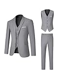 DEETRUST Men's Suit 3 Piece Slim Fit Suit Set, Two Button Solid Jacket Vest Pants with Tie, Men Tuxedo Suit for Party, Wedding & Business Grey