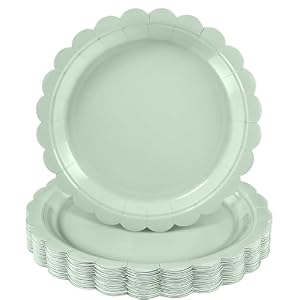 NatNarr 30 Pcs Sage Green Paper Plates 9 Inch Scalloped Party Plates Disposable Dinner Plate Green Dessert Plate for Birthday Baby Shower Wedding