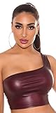 One-Shoulder Koucla One-Shoulder Top Wetlook Crop Top (Bordeaux, S)
