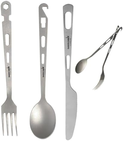 Titanium Fork Spoon Knife Set - Camping Tongs | Ultralight Backpacking Utensils, Travel Cutlery Set, Heat-Resistant & Rustproof, Hiking Survival Gear (Knife+ Fork+ Spoon)