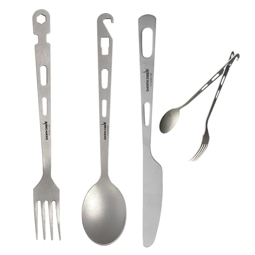 Titanium Fork Spoon Knife Set - Camping Tongs | Ultralight Backpacking Utensils Travel Cutlery Set Heat-Resistant & Rustproof Hiking Survival Gear (Knife+ Fork+ Spoon)