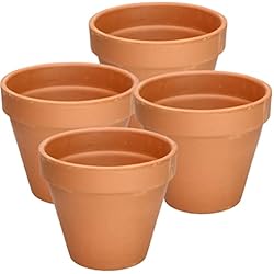 Macetas De Barro Jaen KOTARBAU® Juego de 4 macetas de terracota con borde 15 cm para interiores y exteriores, Tiesto para plantas, Arcilla de terracota, Maceta para balcón o jardín, Cerámica sin esmaltar
