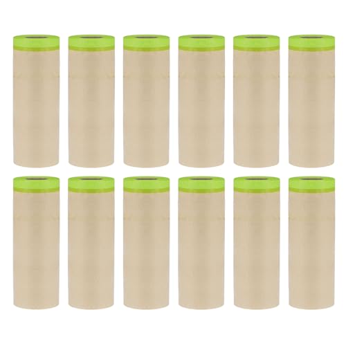 Image of uxcell 12pcs Pre-Taped Masking Paper 12 Inch x 49 Feet Brown Paper High-Tack Tape Painters Film for Painting Automotive Floor Protection and Covering, Green
