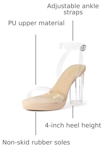 Image of ZriEy Clear Platform Heels For Women Ankle Strappy Chunky Block Sandals | 4 Inch,Comfy,Lightweight,Arch Support,Cushioned insole, Anti-slip Rubber Sole,Sturdy,Stylish,Casual /Formal Occasion