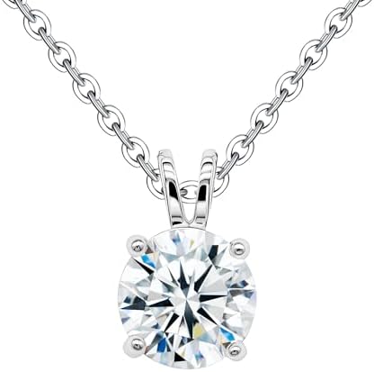 Moissanite 925 Sterling Silver Pendant Necklace 0.5-1 Carat Round Pear Cut, Dainty Elegent D Color Dancing Style with Bead Adjustable Chain Necklace for Women