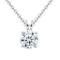 Handi Queen Moissanite Pendant Necklace, 1 Carat Round Cut, 925 Sterling Silver, Adjustable Bead Chain, D Color