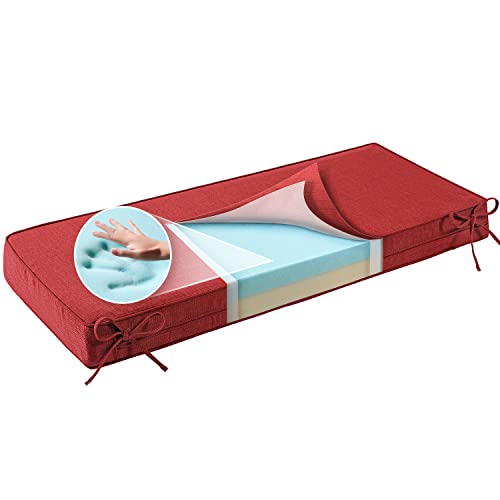 Sunrox Gel Memory Foam Bench Cushion With Ties, Ultra Durable Water Resistant Fadeshield Outdoor/Indoor Universal Bench Seat Pads 36 X 14 X 4 Inch, Burgundy #TOP4