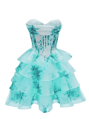 Short Floral Homecoming Dresse for Teens 2025 Tiered Tulle Strapless A Line Prom Cocktail Party Gowns with Ruffles