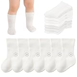 Delgent 6 Paar Baby Crew Socken Baumwolle Atmungsaktiv Einfarbige Socken für Kleinkinder Jungen Mädchen(S:3-9 Monate,Elfenbeinweiß)