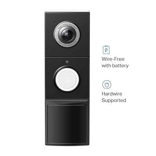 Tapo D235 2K 5MP Doorbell Wireless 180°DFOV Ultra-Wide Video Doorbell Wireless or Wired,Battery 210 Day,Ring Chime Included,Head-to-Toe View IP66,TP-Link Free AI Detection,Alexa,No Monthly Fee