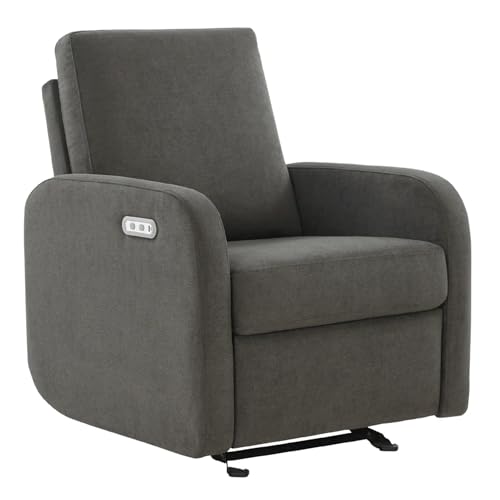 Image of Nurture& The Porto Power Glider Recliner for Nursery | Modern Glider Chair with Power Recline | Built - in USB Charging Port | Space-Saving Design for Small Nurseries and Shared Spaces, Charcoal