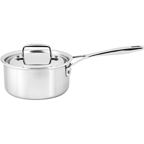 Demeyere Essential 5-ply, 18/10 Stainless Steel, Stay Cool Handle, all Cooktops, Pour Edge, 1.5-qt Saucepan with Lid