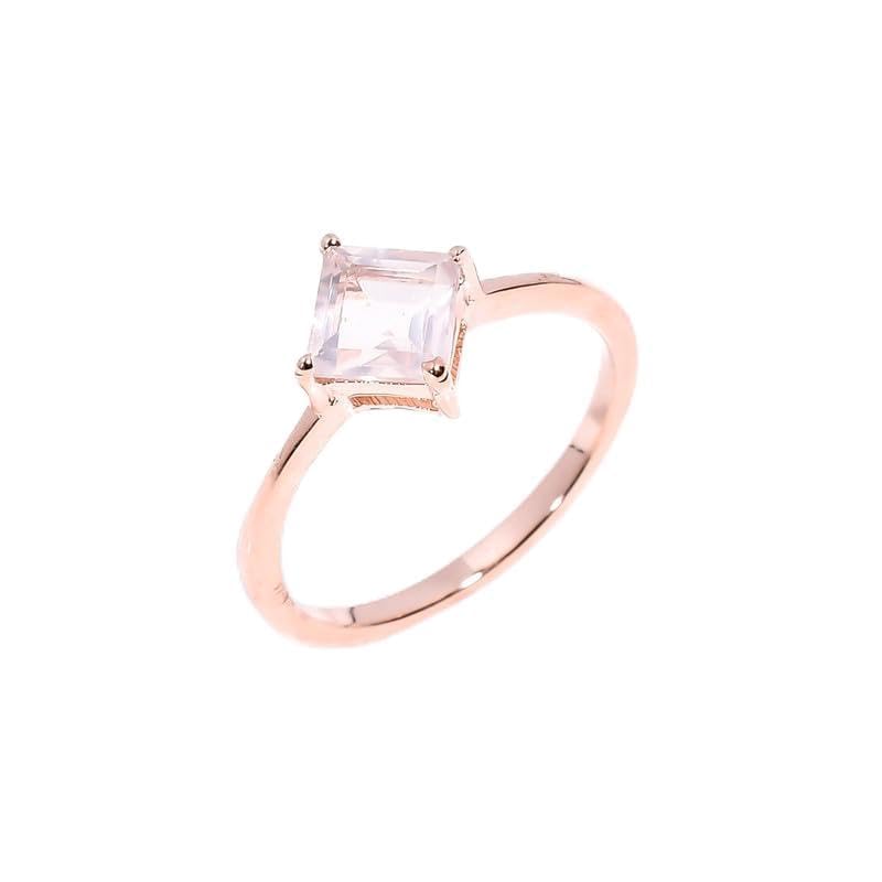 Bague en Quartz Rose et argent 925 sterling pour femme avec pierre naturelle carrée