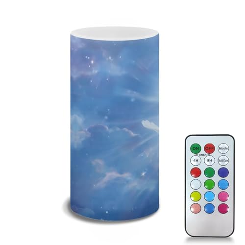 Image of Poceacles Easter Decorations LED Flameless Candles Battery Operated Candles with Remote Control Timer Flickering Wick Pillar Tealight for Holiday Party Decor, Blue Cross Dove of Peace