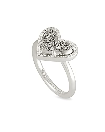 Kendra Scott Ari Heart Band Ring In Rhodium-Plated Brass, Platinum Drusy, Fashion Jewelry For Women, Size 6 #TOP1