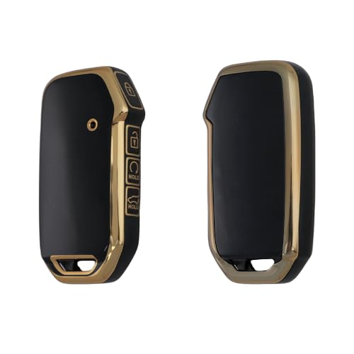 Image of Keyzone TPU Car Key Cover Compatible for: Kia Sonet2023, Seltos 2023 Onwards 4 Button Smart Key (Compare Key Shape Before Ordering) (Gold Black)