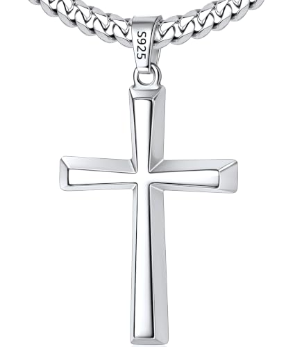 Lovjewl 925 Sterling Silver Cross Necklace for Men 18 Inch