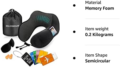 SHA POSHAAK Travel Pillow Luggage Tags - Head Support Neck Pillow Memory Foam - Camping Pillow Holiday Essentials For Men / Kids -Travel Accessories Plane Pillow / Car /For Rest (Black) (AB85)