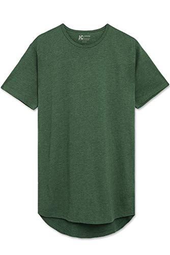 Green Heather Drop Cut Curved Hem Scallop Extra Long Longline T-Shirt XL