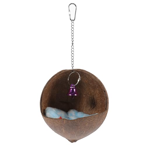 GLEAVI Nido Colgante para Loros y Aves Hecho de Cáscara Natural de Fruto Tropical Resistente al Desgaste con Campana Decorativa Adecuado para Jaulas y Uso Exterior Color Aleatorio